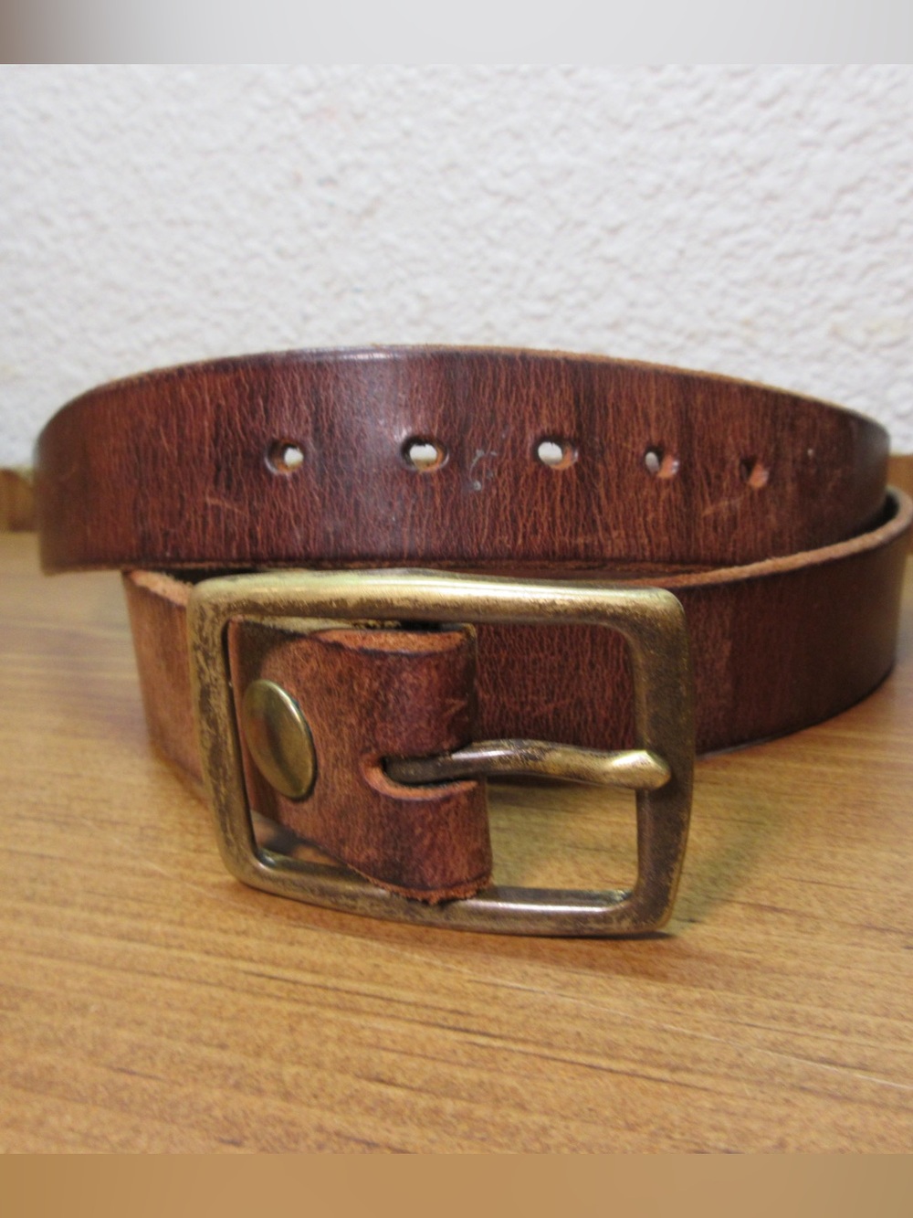 Men's Brown Leather Belt with Brass Buckle